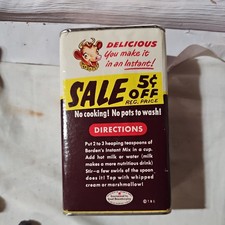 Vintage 1950s Borden's Instant Hot Chocolate Tin Elsie The Cow 5c Off Sale FULL picture
