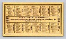1884 Calendar J Carlton Merritt Dry Goods Notions Marlborough Trade Card P280 picture