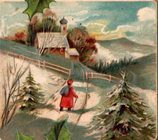 * Antique DB Postcard Merry Christmas Embossed Snow Scene Holly c1909 Collector picture