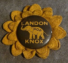 1936 LANDON KNOX Sunflower Celluloid Pinback Button GOP Elephant Chicago Union picture