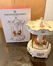 International Silver Santa & Sleigh Musical Carousel 99118942 Works Box Styrofoa picture