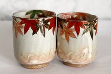 Kyo Kiyomizu Yaki ware Kyoto Autumn Leaves Pair Yunomi Green Tea cup Japan picture