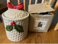 VINTAGE Otagiri Christmas Holly Candy Jar NEW OLD STOCK 1983, RARE XMAS FIND picture