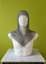 Larp Large Size Aluminum Chainmail Coif, Butted V-Neck Hood, Anodized Halloween picture