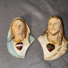 Mich Composite & Lamp. Vintage Sacred Heart Of Jesus & Immaculate Heart Of Mary picture