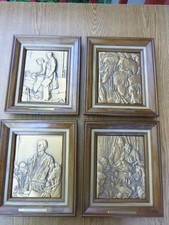 Norman Rockwell The Four Freedoms Plate Bronze Plaque Walnut Frame SET 1980 picture