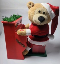 Vintage Animatronic Christmas Bear Playing Piano Lighted Musical 2012 RARE NOS picture