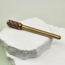 Vintage Gold Tone Pink Clear Rhinestone Perfume Applicator Wand Cosmetic Purse picture