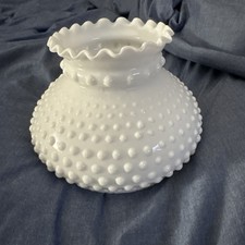 VINTAGE WHITE MILK GLASS HOBNAIL HURRICANE SHADE RUFFLE TOP 7” FITTER 6 