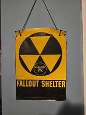 AUTHENTIC COLD WAR FALLOUT SHELTER SIGN – ORIGINAL CIVIL DEFENSE METAL SIGN picture