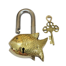 Antique Padlock Brass Hand Crafted Working Decorative Small Fish Shape Padlock picture