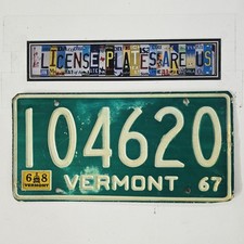 1967 Vermont License Plate 🔥 Original Vintage VT w/1968 Tag 104620 picture