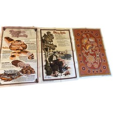 Vintage Australian Souvenir Tea Towels Set of 3 Recipes Waltzing Matilda Dot Art picture