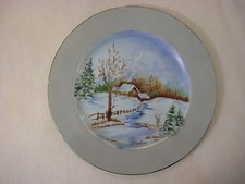 Vintage Hand Painted Country Winter Scene Plate, Signed By L. Ameline, 10 1/2
