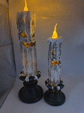 Halloween LED Flame Bulb Spooky Face Haunted Faux Wax Candles Battery Operated picture