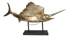 Large Marine Sea Life Sailfish Marlin Sculpture in Gold Leaf With Pole Stand 38