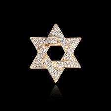 Israel Jewish Star Of Magen David Yellow Gold Color Lapel Pin Pave Mens Womens picture