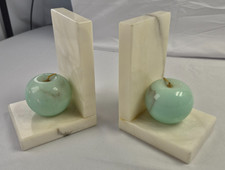 Vintage Genuine Italian Alabaster Apple Bookends Set Made in Italy Fruit Decor picture