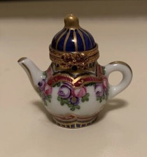 Vintage White and Blue Floral Teapot Limgoes France trinket box picture