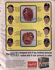 1964 Rawlings Big 8 Baseball Glove PRINT AD Mickey Mantle Warren Spahn VTG 1960s picture