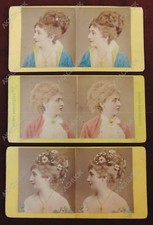 3 French Stereoview SUJET ARTISTIQUES 19th Century Stage Actresses PORTRAIT Tint picture