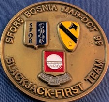 Challenge Coin Task Force Saber SFOR5 Bosnia Mar-Oct 99 Blackjack 1st Team RARE picture