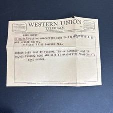Vtg Western Union Telegram June 1958 “Mother Died” picture