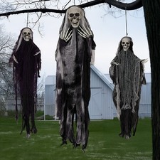 3 Hanging Halloween Skeleton Ghosts Grim Reapers Halloween Outdoor Decorations picture