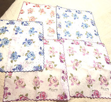 5 Vintage Jean d'Orly Handkerchiefs Stitched Edges Rose Design picture