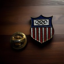 Vintage Audi Four Rings USA Flag Shield Enamel Lapel Pin Z36 picture