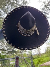 Authentic Black Felt Mariachi Sombrero Charro Hat Embroidered picture
