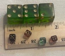 3 Vintage Green Translucent Bakelite Dice 5/8inch & 4 RARE 1/4imch dice picture