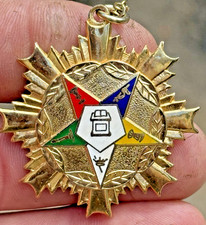 Vintage Order of the Eastern Star Necklace Chain Pendant Gold Tone Enameled picture