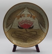 Antique Art Nouveau Dragonfly & Water Lily Brass Plate by French Artist Dellaux picture