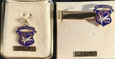 Vintage 82nd Airborne Military Tie Bar Clip & Pendant Set - gold filled picture