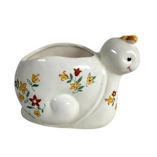 Vintage Inarco Ceramic Floral Snail Planter Smiling Anthropomorphic picture