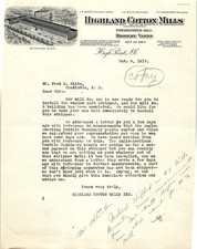 1917 Highland Cotton Mills, High Point NC, textile letter picture