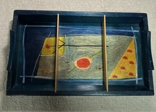 Handmade Israel Kakadu Art Glossy Painted Wood Tray Signed Reut S 13