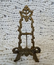Vtg Victorian Style Ornate Brass Easel Stand 7”X  3” Photo Stand picture