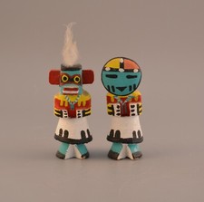 Two Vintage Route 66 Hopi Kachinas - Sun - Warrior - Both Signed Pooley - 3.5