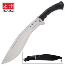 Honshu D2 Boshin Kukri and Sheath - D2 Tool Steel, Thru-Holes, Molded TPR Handle picture