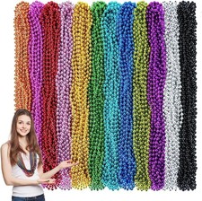 144PCS Mardi Gras Beads, 12 Colors Mardi Gras Beads Bulk, 33'' 7mm Mardi Gras picture