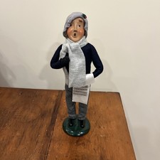 1993 BYERS CHOICE CHRISTMAS CAROLER Brown Hair Man Grey Scarf Pants Outfit picture