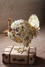 Antique White Painted Metal Turkey Sculpture Perfect For Thanksgiving Home Decor picture