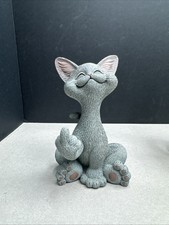 Hilarious Catitude Grey Cat Figurine Middle Finger Statue Cat Lover Gift Happy picture