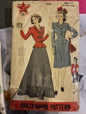 Rare Hollywood Sewing Pattern 1032 Vintage 1940s Suit Dress Size 18 Bust 36 picture