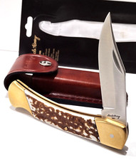 Schrade Uncle Henry PAPA BEAR Lockback Skinning Knife + Leather Belt Sheath LB8 picture