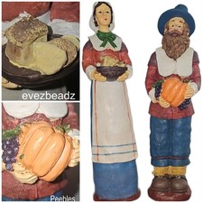 EvezBeadz VNWT Pilgrim Couple Resin Figurine Set Peebles Thanksgiving Pumkin 90s picture