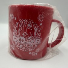 McDonalds Monopoly Holiday Coffee Mug Red Snowflake Rich Uncle Pennybags New picture