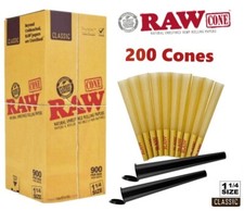Authentic RAW Classic 1 1/4 Size Pre-Rolled Cone 200 Pack & Free  2 Tubes picture